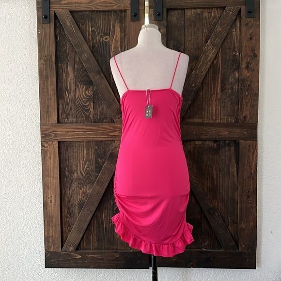NWT Spaghetti Straps Bodycon Ruffle Hem Ruched Party , Cocktail Mini Dress - Picture 5 of 11